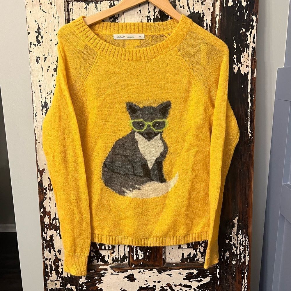 Woolrich Sweater Womens  Yellow Fox Glasses Acrylic Wool Mohair Blend Small
